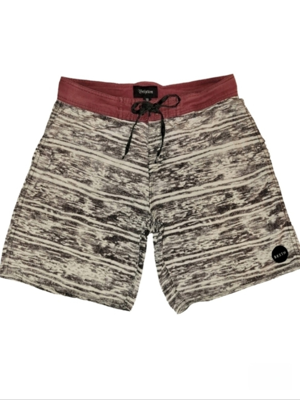 Brixton "Plank" Board Shorts Size 30 Black & White With Dark Red Waist & Pocket